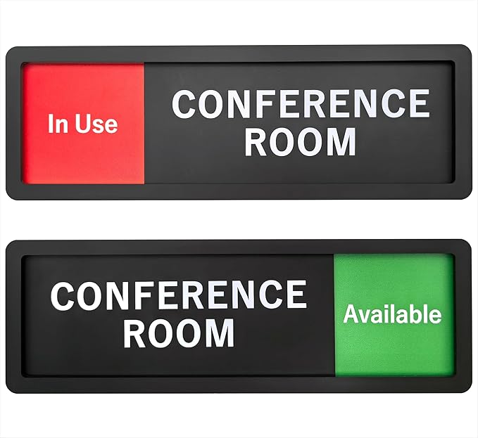 Conference Room Sign – In Use/Available Slide Switch Sign, Premium Durable Acrylic Material, Super Strong Self-Adhesive, Quick Installation, Suitable For Your Home And Business (9×3 Inches, Black)