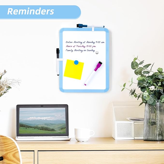 VUSIGN Small White Board Dry Erase, 8.5'' x 11'' Magnetic Dry Erase Board, Mini Whiteboard with Markers for Students, Fridge, Wall, Locker, Blue