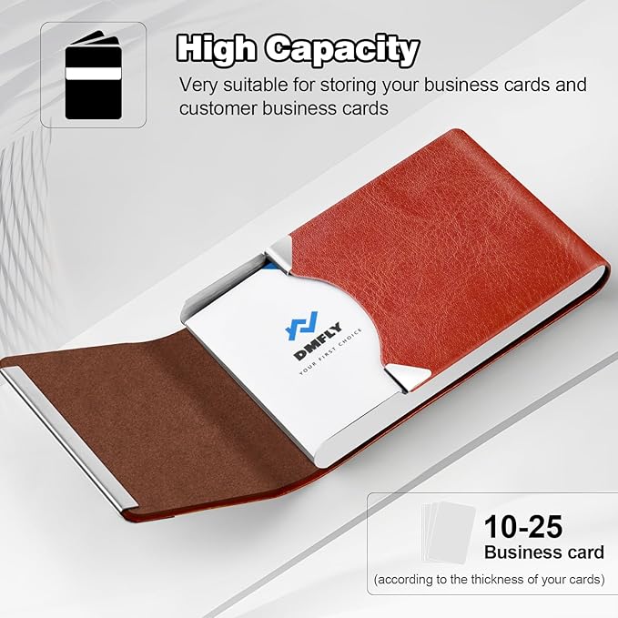 Business Card Holder for Women or Men, Business Card Case with PU Leather and Stainless Steel, Slim Metal Case with Magnetic Closure for Business Meeting Use