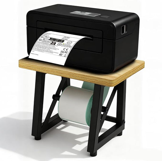 Label Holder for Thermal Printer,Sticker Rolls and Fan-fold Dispenser Holder,Wooden Label Holder for Shipping Label Printer,Office Accessories for Home,Small Business,Warehouse (Log Color)