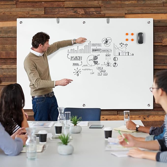 Large Glass Whiteboard, 72 x 48 Inches Magnetic Glass Dry Erase Board for Wall, 6' x 4' Brilliance White Board for Office, Home, School