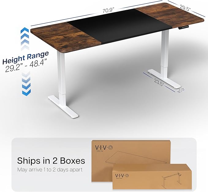 VIVO Electric 71 x 30 in Rustic Standing Desk, Memory Height Adjustment, 1B Series, Holds 220 lbs, Black and Vintage Brown Top, White Frame, DESK-KIT-1W7BN