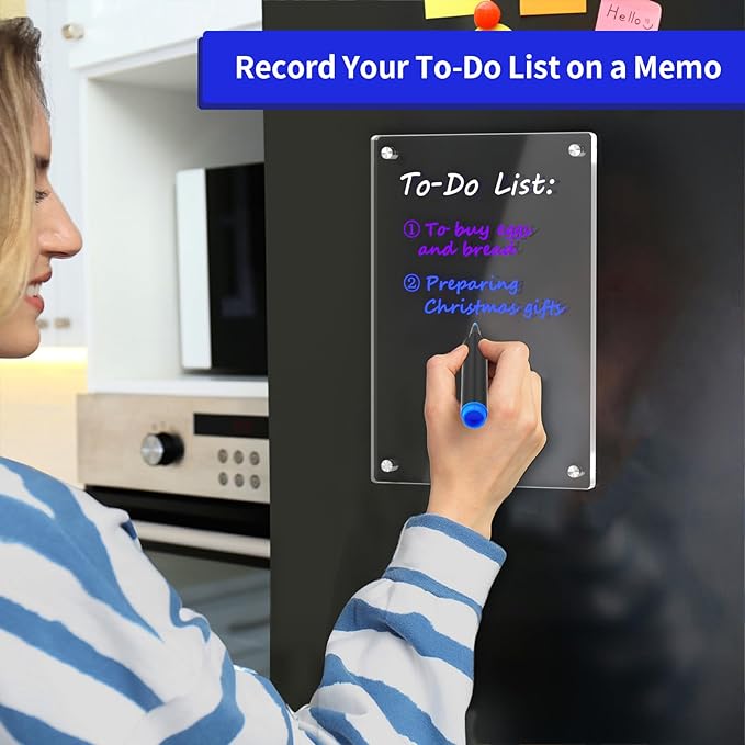 AITEE Acrylic Magnetic Calendar for Fridge, 8"x12" Inches Clear Dry Erase Calendar Memo Whiteboard for Refrigerator with Strong Magnets Includes 6 Dry Erase Markers with 3 Colors