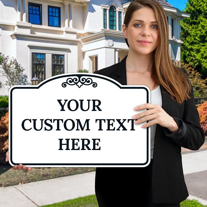 Custom Decorative Sign, Personalized Metal Sign for Driveway, Home, Airbnb, Door Plaque,White Background Black Border 12x18 Inches, ACM, Fade Resistant, Made in USA by Sigo Signs