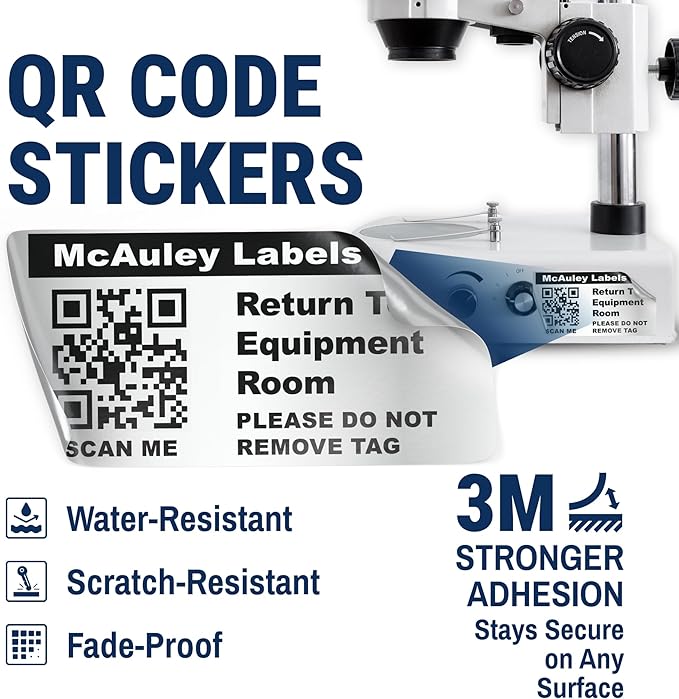 McAuley Labels Custom QR Code Stickers - Numbered, Permanent, Adhesive Asset Tags for Equipment - Heavy Duty Metalized Polyester - 1.5x0.75 Inches