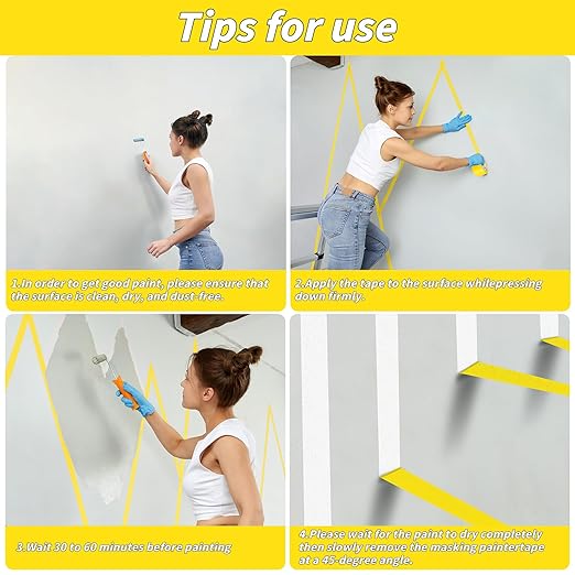 Oleitodh 12 Rolls Yellow Painters Tape Bulk 3 inch x 60 Yards, Painters Masking Tape No Residue Wall Painting Tape Artist Tape Trim Edge Finishing Tape for Wall Painting Decoration DIY Supplies