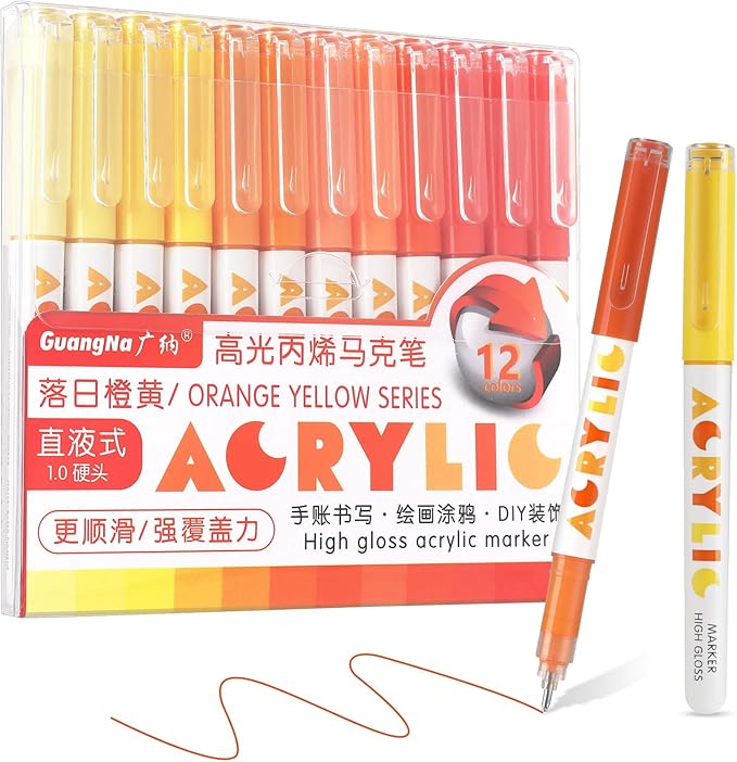 kander Acrylic Gel Pens, 12 Colors Highlighter Acrylic Gel Ink Pens with Bullet Tip,Strong Coverage, Large Ink Capacity, Multi-Purpose Paint Pens for Rock Painting, Crafts, DIY, Art Supplies