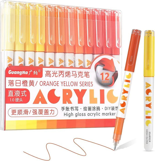 kander Acrylic Gel Pens, 12 Colors Highlighter Acrylic Gel Ink Pens with Bullet Tip,Strong Coverage, Large Ink Capacity, Multi-Purpose Paint Pens for Rock Painting, Crafts, DIY, Art Supplies