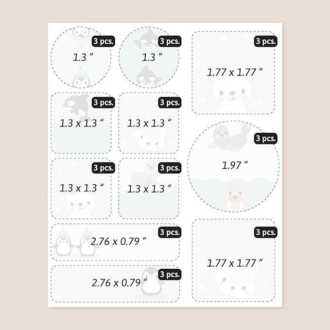 Large Name Labels for Kids (33) - Custom Stickers for Daycare and School Supplies - Durable, Waterproof Stickers for Water Bottles, Lunch Boxes, and More with Unique Designs - Arctic Animals