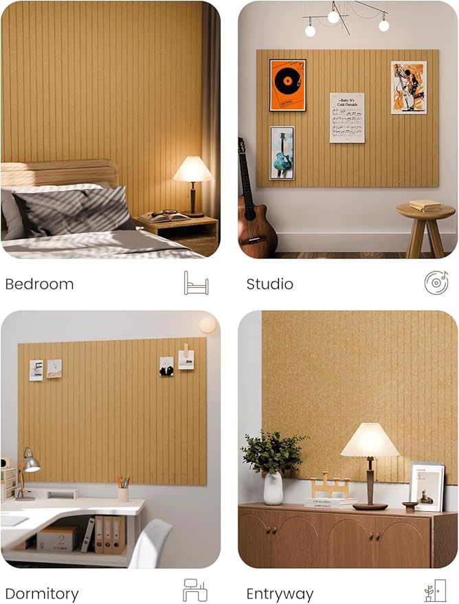 Large Felt Bulletin Board 48" x 36" Cork Board Alternative-12 Pack with 70 Safe Removable Adhesive Tabs, Cork Boards for Walls for Home Office Classroom Pin Board-Mustard Yellow