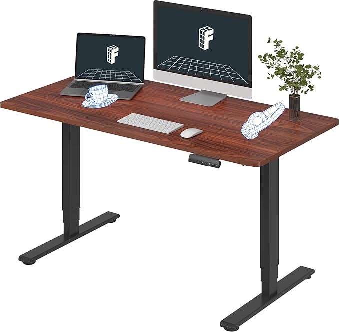 FLEXISPOT E6 3-Stage Dual Motor Electric Standing Desk 55 x 28 Sit Stand Up Desk, Holds 220 lbs, Adjustable Height w/Memory Presets, One-Piece Mahogany Desktop & Black Frame, Ships in 2 Boxes
