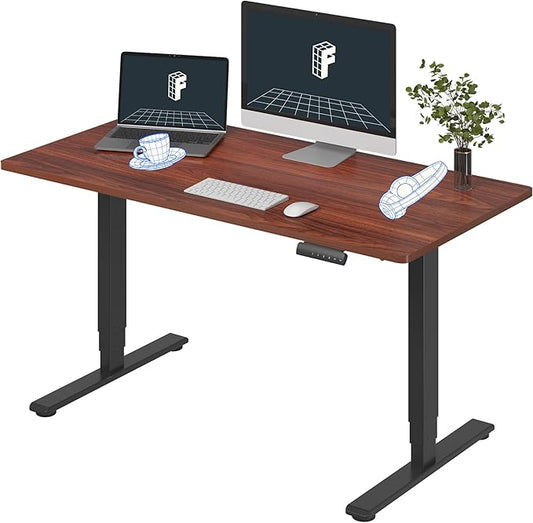 FLEXISPOT E6 3-Stage Dual Motor Electric Standing Desk 55 x 28 Sit Stand Up Desk, Holds 220 lbs, Adjustable Height w/Memory Presets, One-Piece Mahogany Desktop & Black Frame, Ships in 2 Boxes