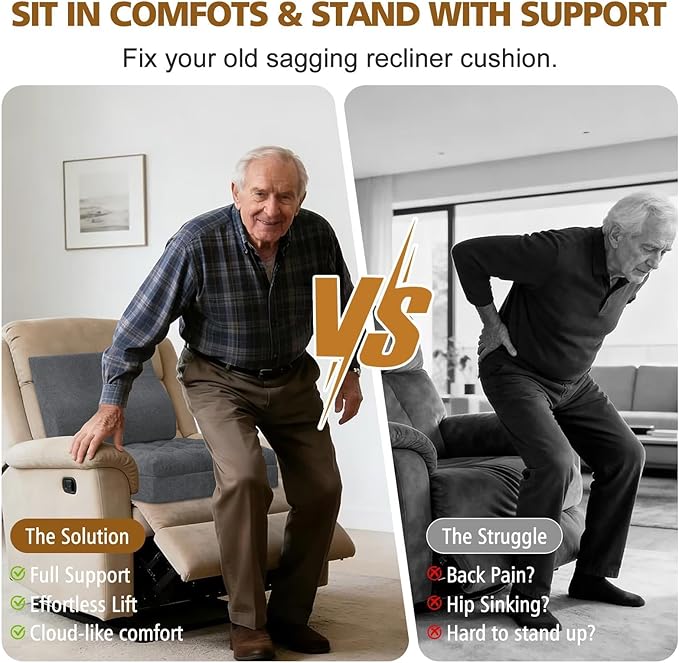 TANYOO Recliner Cushion for Elderly with Lumbar Support Pillow - 20x20x5 Inch Extra Thick Recliner Seat Cushion for Seniors Relief Back Pain and Tailbone Pain from Long Sitting Non-Slip Bottom