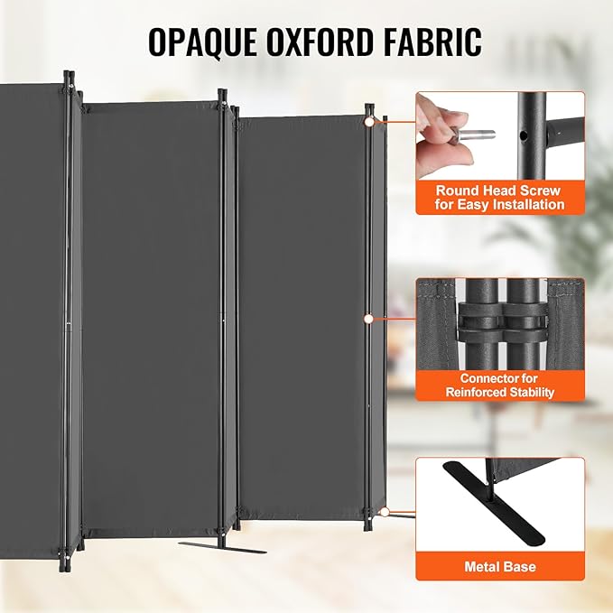 VEVOR Room Divider, 6 Panel Room Divider, Folding Privacy Screen and Portable Partition Divider for Room Separation, Freestanding Room Partitions for Office, Bedroom, Study, Grey
