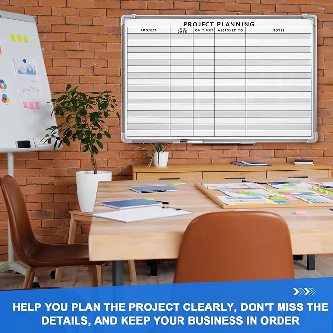 Lincia Project Planning Dry Erase Whiteboard Magnetic Dry Erase Board with Lines Sliding Marker Tray Aluminum Frame White Board Planner for Wall Scheduling(36"x24",Project Planning Horizontal)