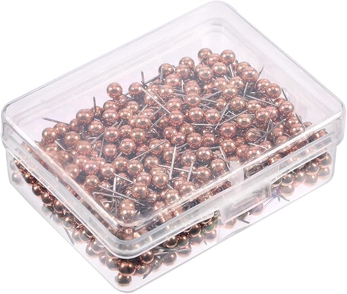 WILLBOND 500 Pack Map Push Pins Map Tacks Small Round Head Push Pins Thumb Tacks for Travel Picture Photo Bulletin Board Wall DIY Craft School Office Home(Rose Gold,1/8 Inch)