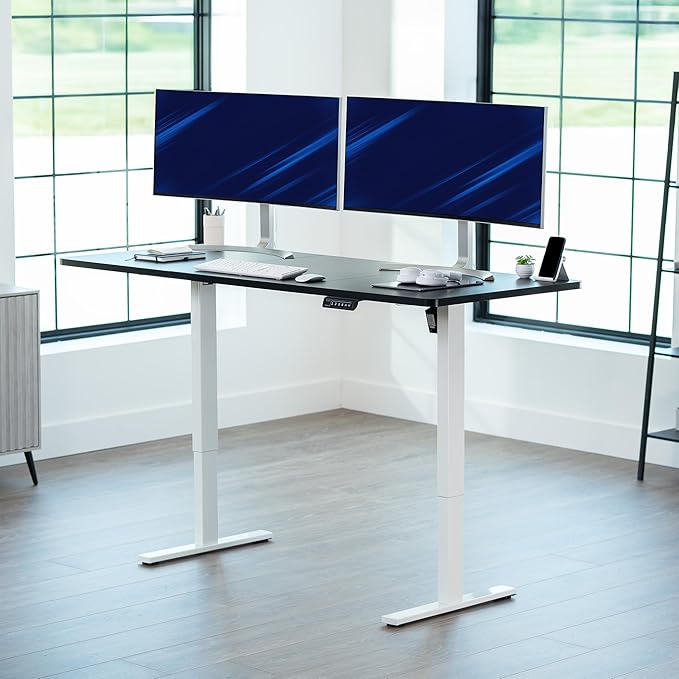 VIVO Electric 71 x 30 in Standing Desk, Memory Height Adjustment, 1B Series, Holds 220 lbs, Black Top White Frame, DESK-KIT-1W7B