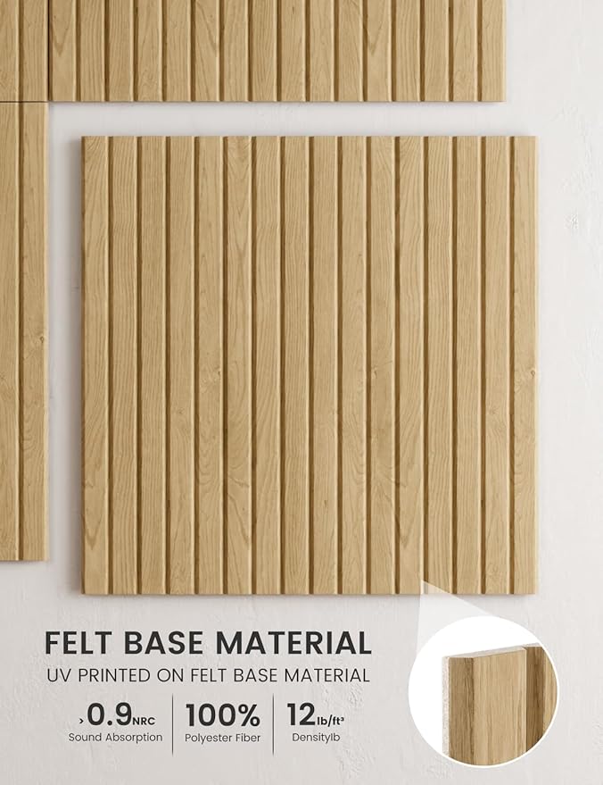 Fluxynara Large Felt Bulletin Board,Cork Board Alternative 70.87'' x 47.24'' Art Acoustical Wall Panels-6 Pack with 60 Adhesive Tabs,for Recording Studio/Home Offices-Natural Oak/Slat