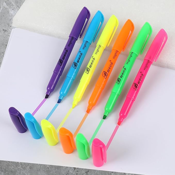 Buecs Highlighters Bulk Pack, 108 Count, Assorted Colors, Chisel Tip, suitable for Adults Highlighting Planner Notes, Office School Supplies