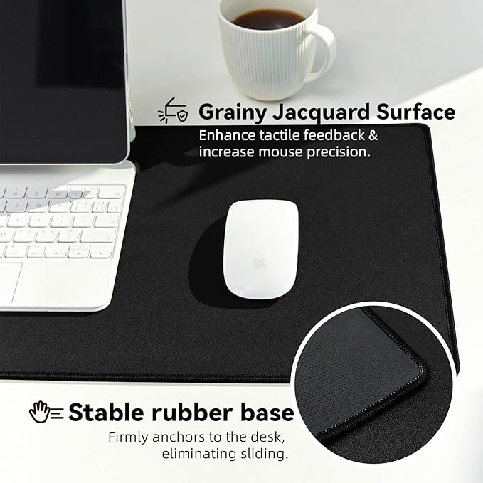 Reniteco Waterproof Large Gaming Mouse Pad with Durable Stitched Edges, Non-Slip Rubber Base, Grainy Jacquard Mouse Mat Desk Pad for Home Office Gaming, 31.5''x11.8''x0.12'', Matte Black