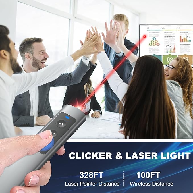 Rechargeable Presentation Clicker for Laptop PowerPoint, USB-A USB-C Presentation Pointer, Wireless Presenter Remote Power Point Clicker for Computer/Mac/PPT/Google Slide Advancer
