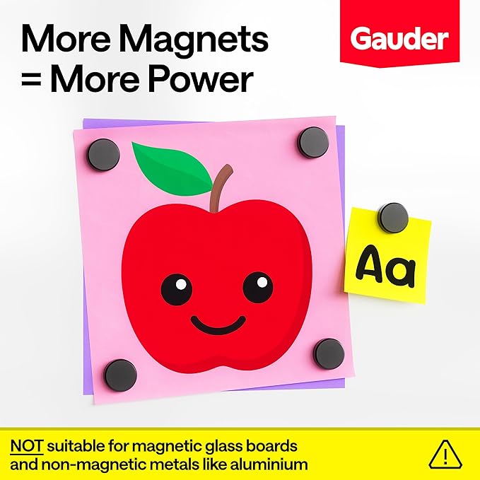 GAUDER Magnets for Whiteboard, Fridge & Bulletin Board - Strong Round Magnetic Discs - Black Magnets for Crafts (62 Pieces - 0.7" x 0.2")