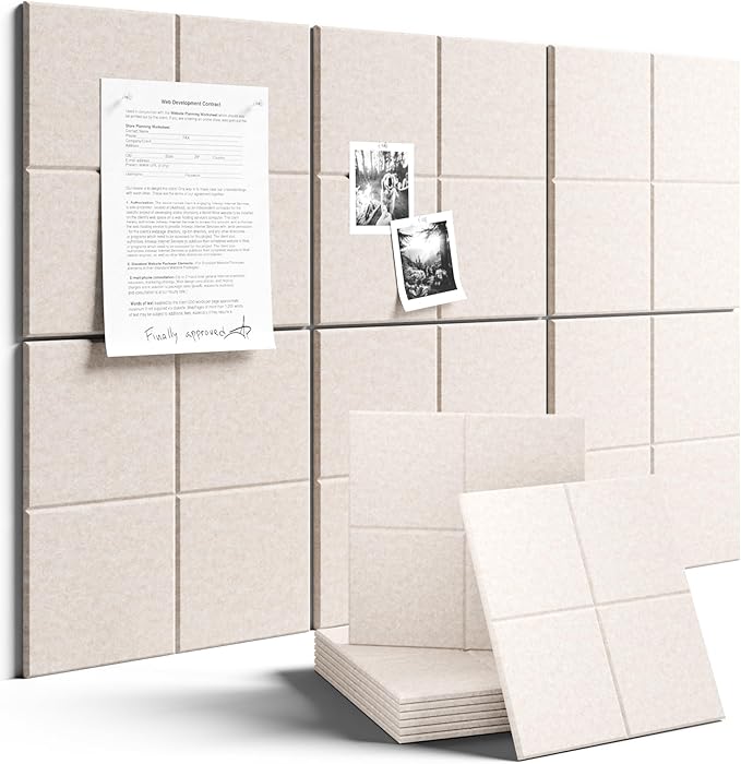 Large Felt Bulletin Board 36"x24", 6-Pack 4-Compartment Wall Organizer, Cork Board Alternative with 60 Removable Adhesive Tabs, Modular Felt Panels for Home Office, Classroom and Study-Oatmeal