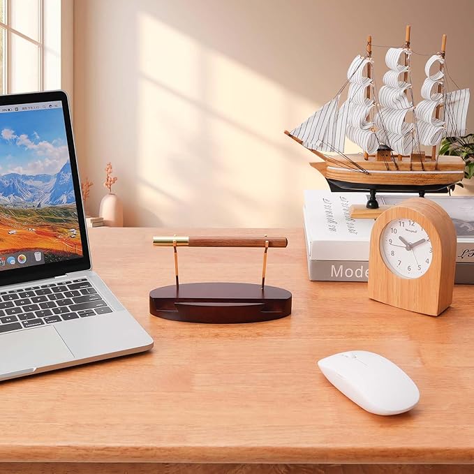 Htoxsdc Pen Holder Desk Organizers and Accessories Desk Decor ，Exquisite Wooden Pen Holder ，with a Cool Pen and Two Refills for Office and Home (Style C)