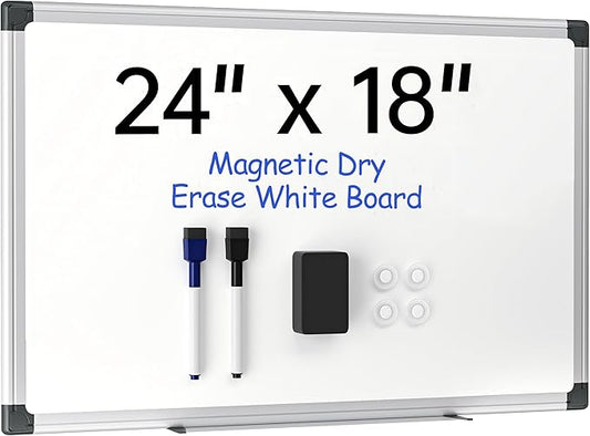 VUSIGN 24" x 18" Magnetic Whiteboard for Wall, Dry Erase Board with Silver Frame, Hanging White Board for Office, Home, School - Includes 1 Eraser, 2 Multicolor Markers & 4 Magnets