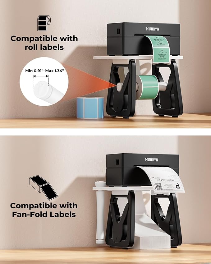 MUNBYN Label Holder for Rolls and Fanfold Labels, Thermal Sticker Holder for Desktop Thermal Printer, Accessory Supplies for Home, Office, Small Business
