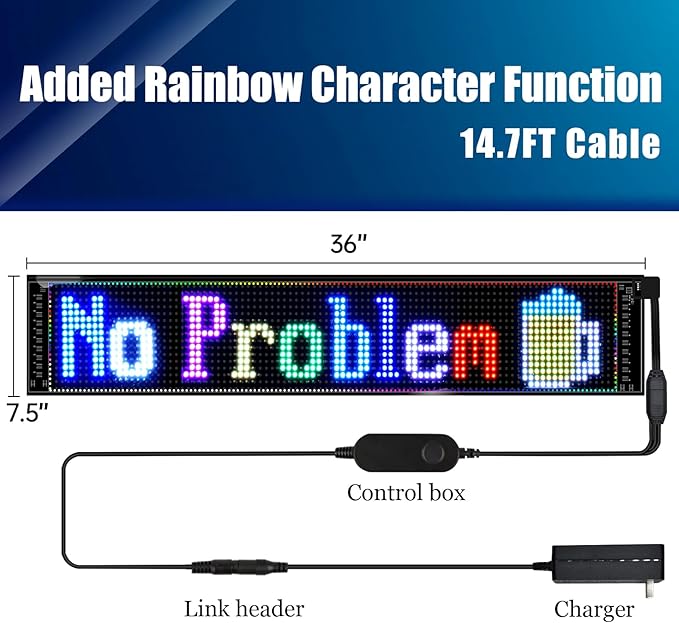 LED Sign,Programmable LED Sign,Flexible Scrolling LED Message Display,Bluetooth APP,DIY Design Colours,Text, (36"x 8")