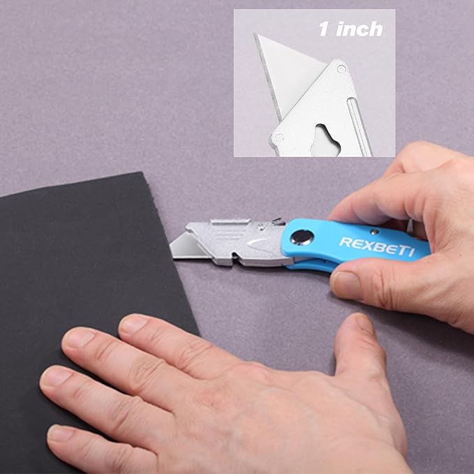 REXBETI Folding Pocket Utility Knife Quick-change SK5 Box Cutter for Cartons, Cardboard and Boxes, Back-lock Mechanism with 10 Extra Blades (12 folding utility knife)