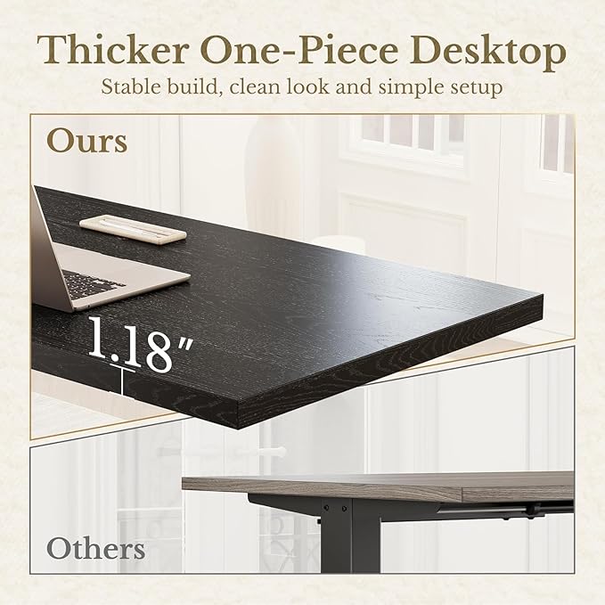 ErGear Height Adjustable Electric Standing Desk, 47.2 x 23.6 Inches Sit Stand up Desk with 1.18" Thickness Whole-Piece Desktop, Memory Computer Home Office Desk (Black Rattan)