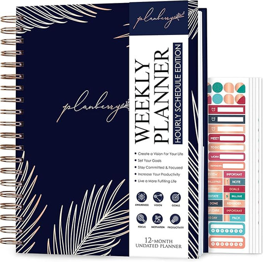 PLANBERRY Large Hourly Schedule Planner Premium – Undated Organizer for Productivity, Time Management & Budget, 8x10.4″ (Royal Blue)