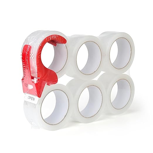 AUSTARK 6 Rolls Clear Packing Tape with Dispenser, 2.7 mil, 1.88 inch x 60 Yards Per Roll, Shipping Tape for Packaging Sealing Moving