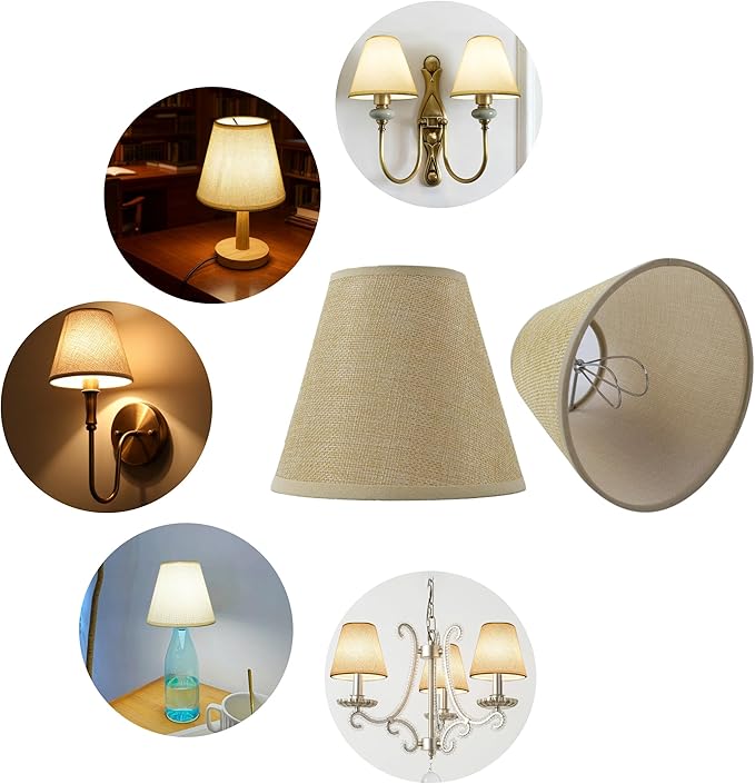 TAaMTYH small lamp shade chandelier shades set of 3，Fabric Lampshade for Wall Lamp，chandelier shades，small table lamps，For Cutting Edge bulbs, Clip-on Fitter Lampshade，3" X 6" X 5"