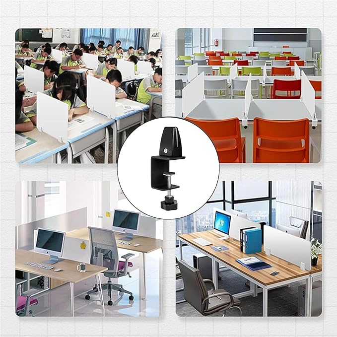 Jhanw Desk Divider Clamp For 1/8" To 0.51" Panel, Adjustable Desk Partition Clamp For 0.32" To 2.04" Desktop, Standing Desk Accessories For Desk Privacy Folders, Black Sneeze Guard Holder 2-pack