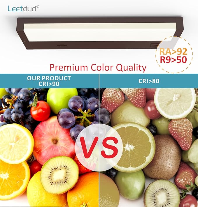 Leetdud LED Under Cabinet Lighting Hardwired or Plug in, 12 Inch 6W, Dimmable 5 Color 2700K/3000K/3500K/4000K/5000K, Linkable Eyes Care Design Counter Lights for Kitchen, Sink, ETL Listed, Bronze