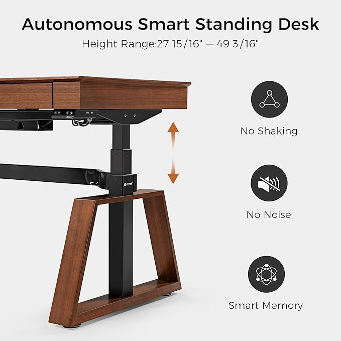 EUREKA ERGONOMIC Standing Desk, 63 inch Executive Desk with Drawers,Modern Trapezoidal Leg Luxury Home Office Computer Desk w Monitor Stand,Red Oak