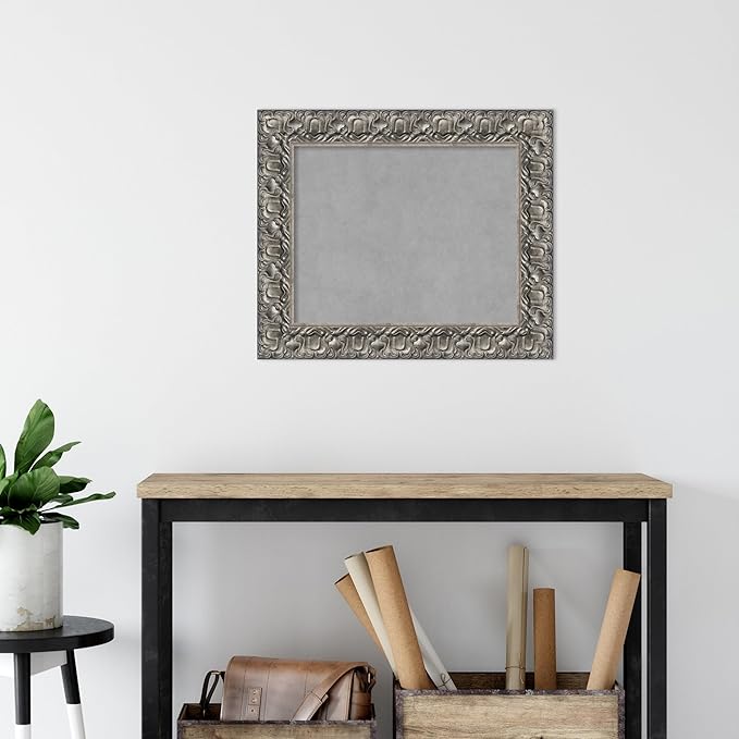 Amanti Art Silver Framed Magnetic Board 22x26 Small Vision Board for use with Magnets, 100% Metal Sheet to Display Items as Office Decor or for Home Organization in mudroom, Kitchen or Kids Room
