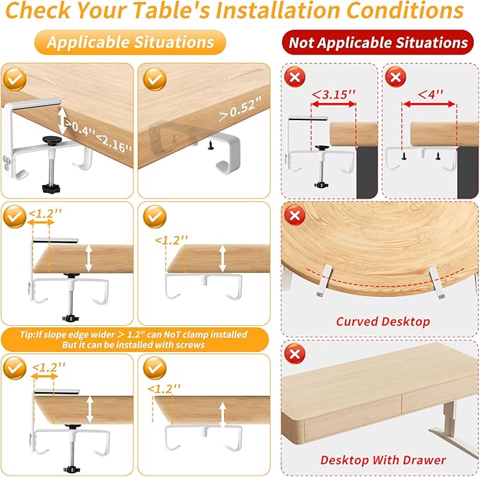 SUREUP9 No Drill Under Desk Cable Management Tray, 36" Cord Organizer with Clamp, Fabric Cable Management for Standing Desks, Ideal for Home & Office - White