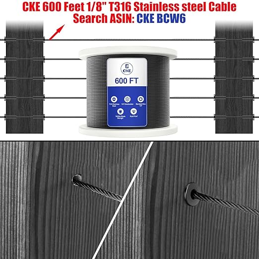 CKE 40 Pack T316 Stainless Steel Black Protector Sleeves for 1/8" 5/32" or 3/16" Cable Deck Stair Railing Kit System, Black Cable Railing Protective Sleeves for Wood Posts, DIY Balustrade, BCR01-3/16