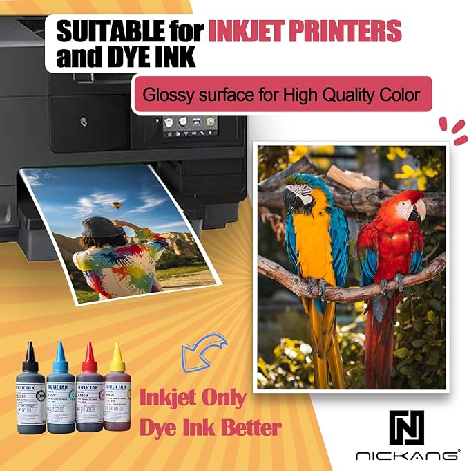 NICKANG 4x6 Photo Paper, Glossy Photo Paper 4x6, Total of 120 Sheets Bulk, 53 LB/200 gsm, Photo Printer Paper, Picture Paper for Inkjet Printer (60 Sheets/Pack x 2 Packs)