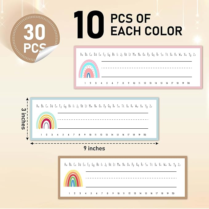 Name Tags for Classroom Cubbies, 30 Boho Rainbow Name Plates for Desks, Back to School Self Adhesive Name Tags Sticker for Teachers Elementary - A01