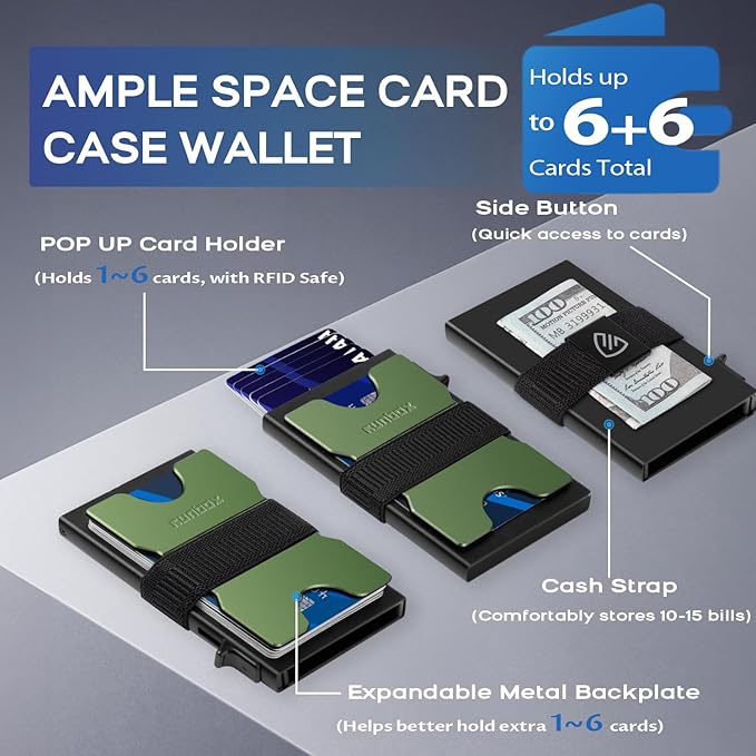 RUNBOX Slim Card Holder Wallet for Men, Minimalist RFID Blocking Wallet with Pop-Up Function, Ultra-Thin Design, Metal Business Card Cases holds 6+6 Cards, Gifts for Men, Men's Accessories