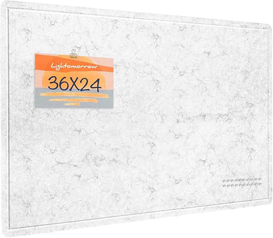 Bulletin Board, 36 x 24 inches Felt Board - Decorative Pin Board, Cork Board Alternative for Wall, 3' x 2' Foldable Self-Adhesive Vision Board with 20 Pushpins - Marble White