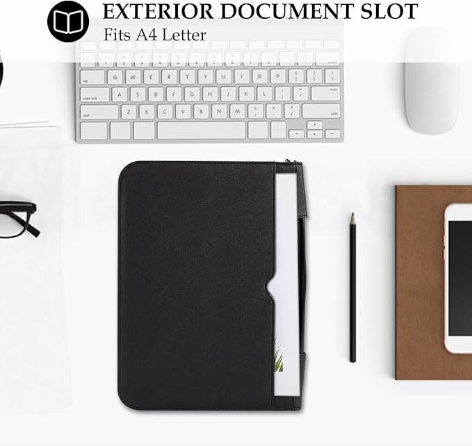 ProCase Portfolio Business Padfolio Folder with Handle and Zipper, Conference Meeting Executive File Legal Document Organizer with Pockets Letter Size A4 Writing Pad Notepad Padfolio -Allblack
