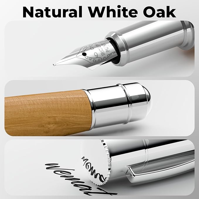 WEMATE Fountain Pen Set, Fine Nib, 20PCS 2.6MM Ink Cartridges(10 Black&10 Blue), 1 Ink Converter, Smooth Writing, No Skips, Nice Gift for Men, Women, Cool Wood Fountain Pen for Writing, Calligraphy