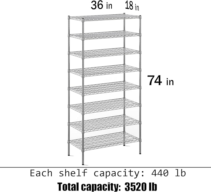 Regal Altair 18" Deep x 36" Wide x 74" Height Wire Shelving Kit | 8-Tier | NSF Commercial Storage Rack Unit