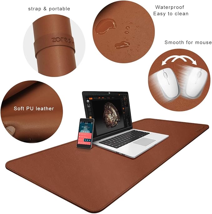 ZORESYN Large Mouse Pad (120x60cm) - PU Leather Gaming Mousepad Desk Mat - Nonslip Base and Waterproof Desktop Keyboard Extended Mouse Mat (Light Brown)
